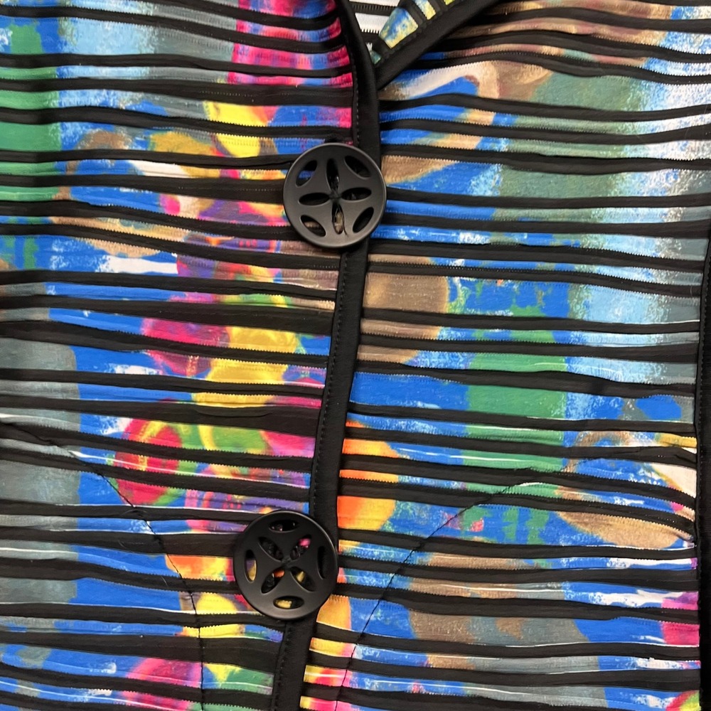 Ali Miles Jacket Women‎ M Abstract Stripe Pleated Colorful Button Front - Picture 3 of 10